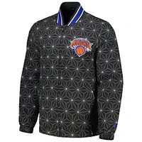 Men's Starter Black New York Knicks In-Field Play Fashion Satin Full-Zip Varsity Jacket