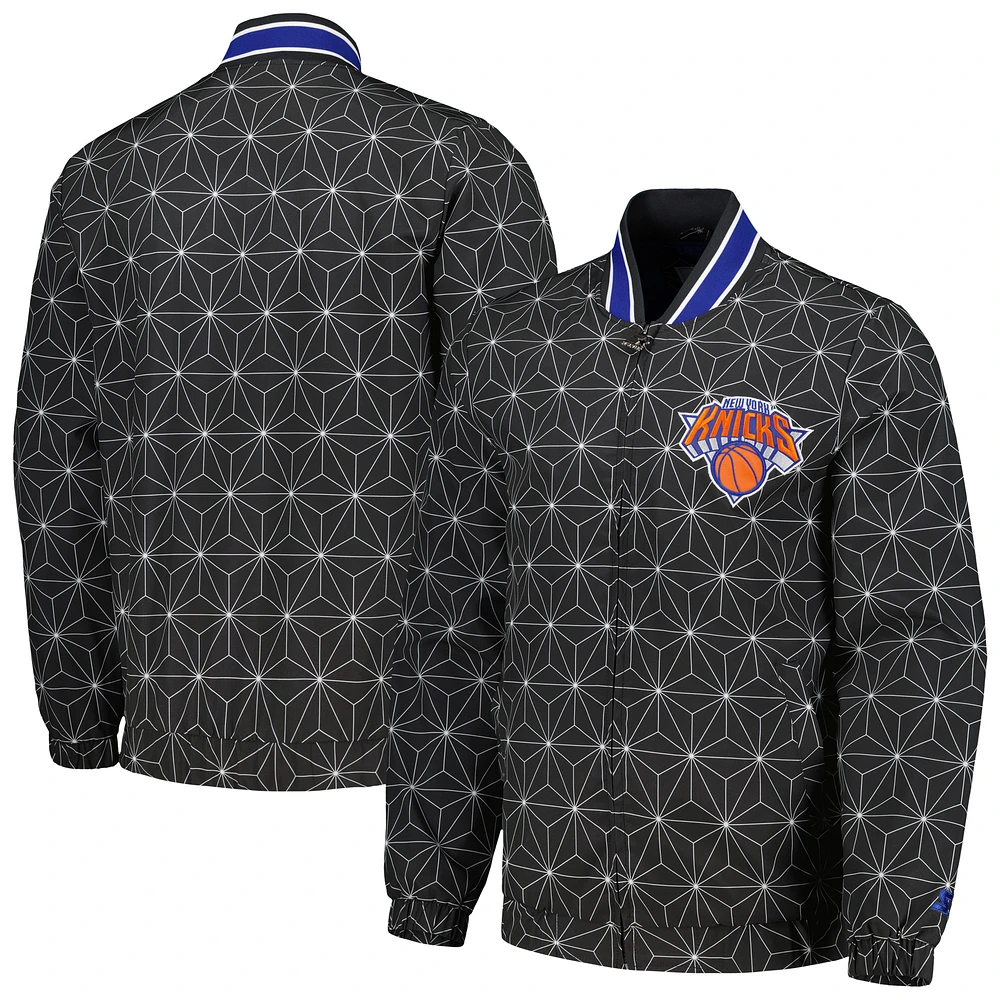 Veste universitaire Starter Black New York Knicks In-Field Play Fashion en satin à fermeture éclair intégrale pour homme