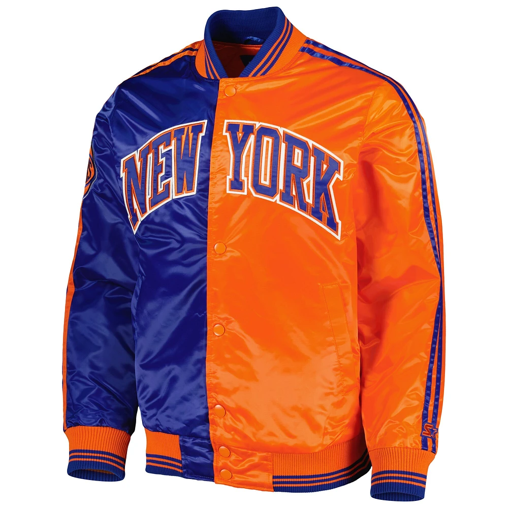 Veste Starter Blue/Orange New York Knicks Fast Break Satin Full-Snap pour homme