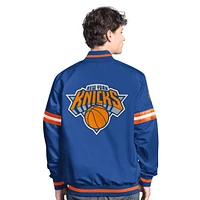 Men's Starter Blue/Orange New York Knicks Scout Full Snap Varsity Jacket