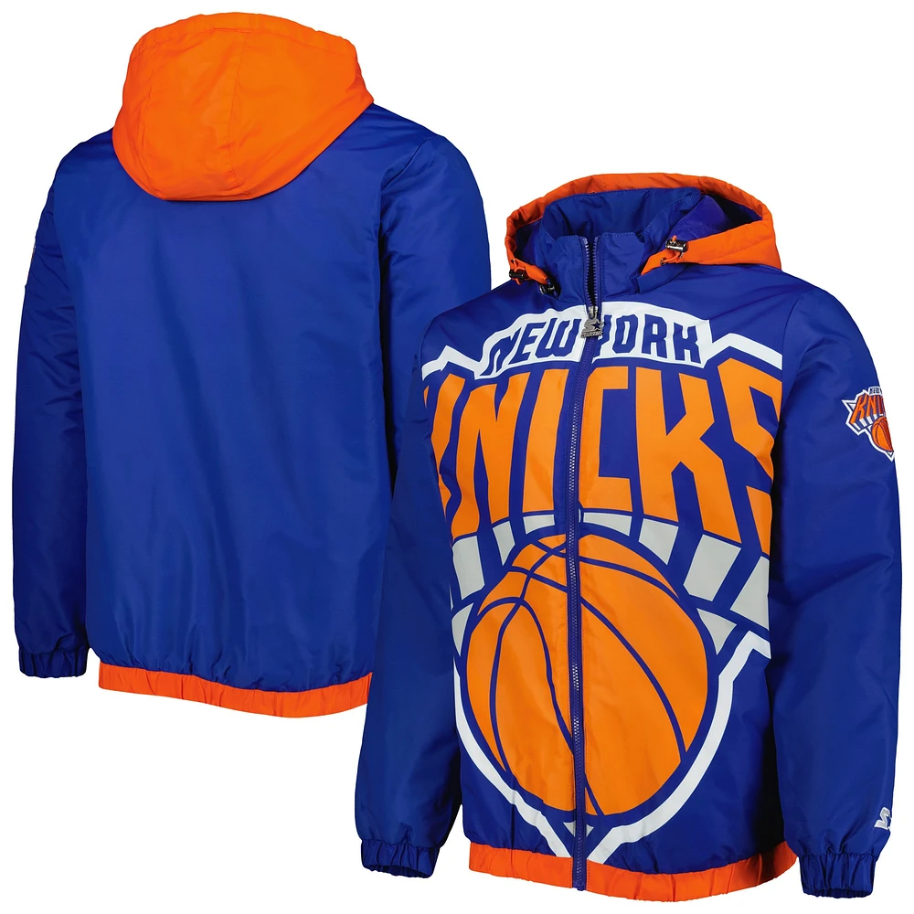 Men's Starter Blue New York Knicks The Triple Double Full-Zip Hoodie Jacket