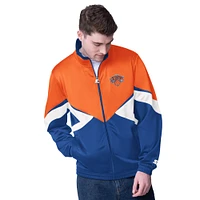 Veste de survêtement entièrement zippée orange/bleue pour homme avec appliqué Rush des New York Knicks