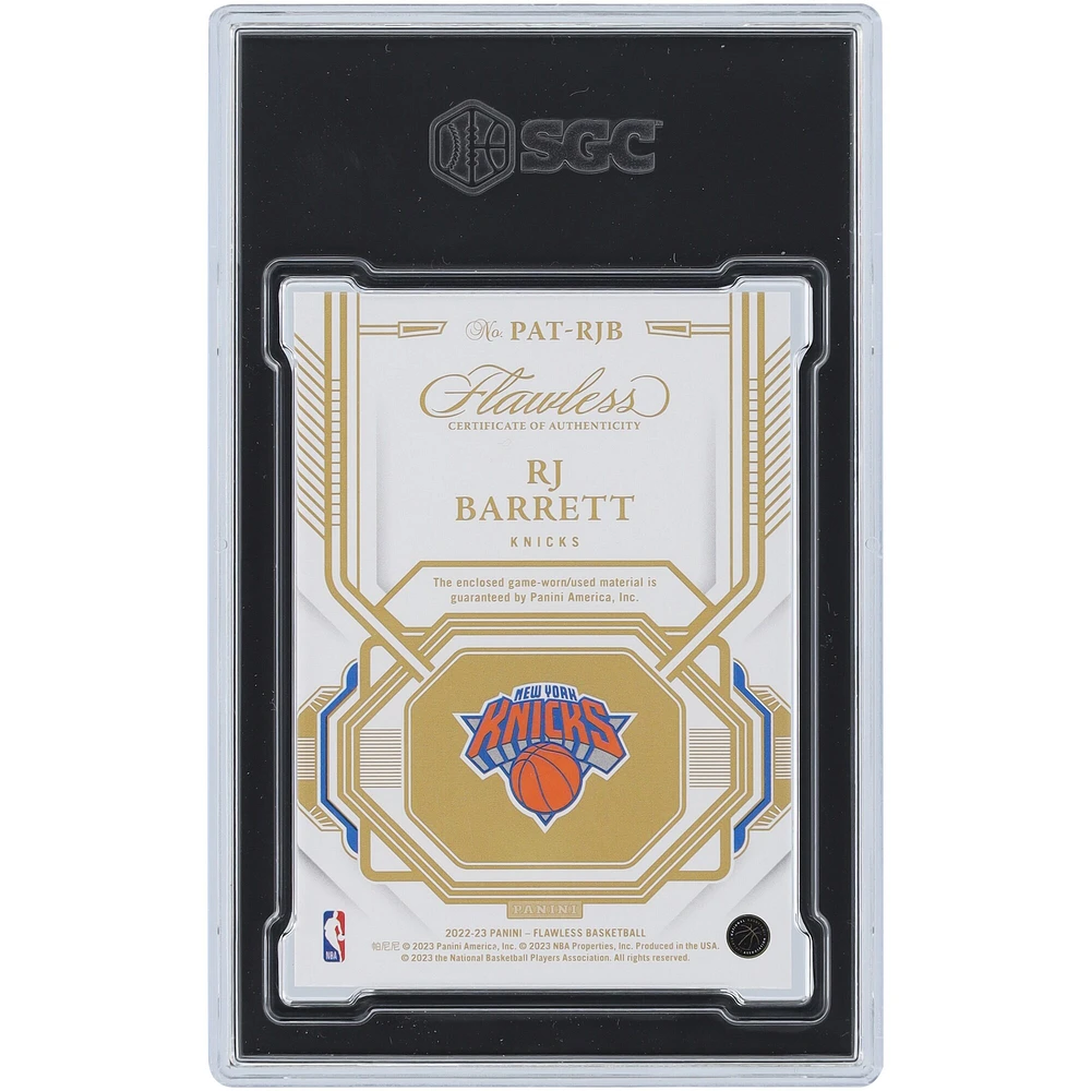 RJ Barrett New York Knicks 2022-23 Panini Flawless Platinum Logo Relic #PAT-RJB #1/1 SGC Authenticated 9 Card