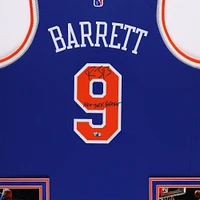 RJ Barrett New York Knicks Autographed SM Deluxe Framed Blue Nike Diamond Edition Swingman Jersey with "New York Forever" Inscription
