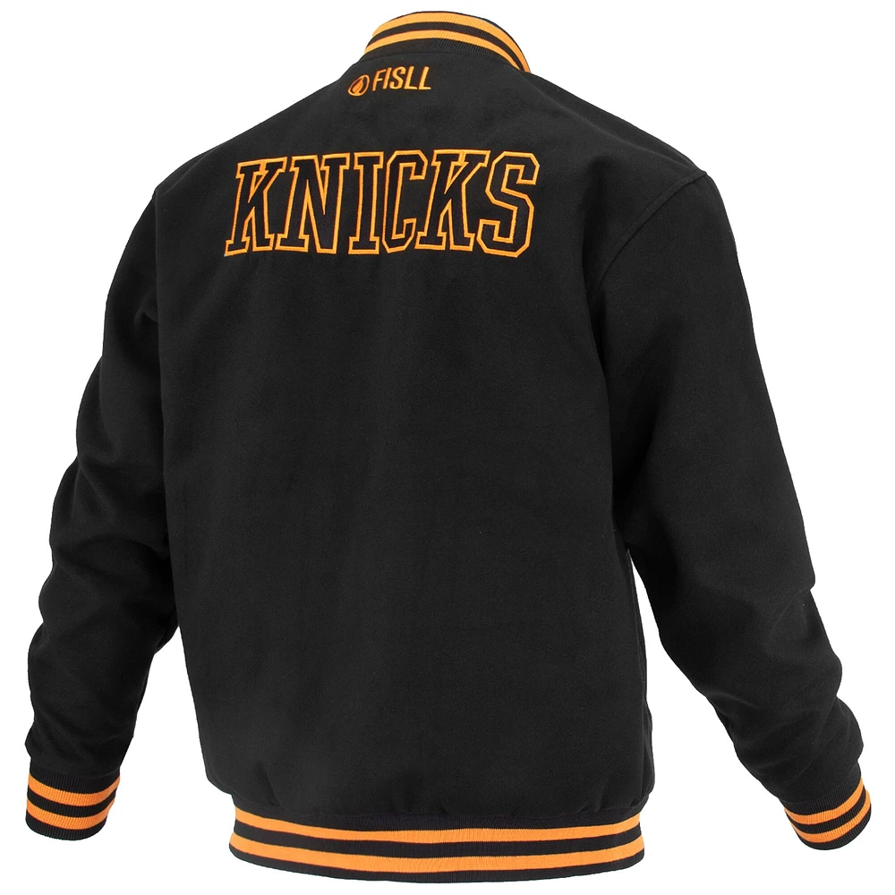 Veste universitaire unisexe FISLL noire des New York Knicks Logoman Shadow Collection à boutons-pression
