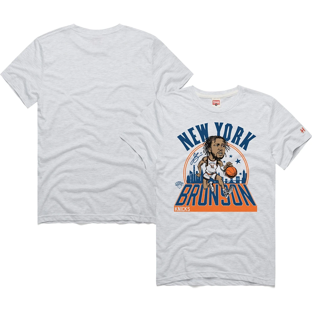 T-shirt unisexe Hommage Jalen Brunson Ash New York Knicks 2024/25 City Edition Caricature Tri-Blend