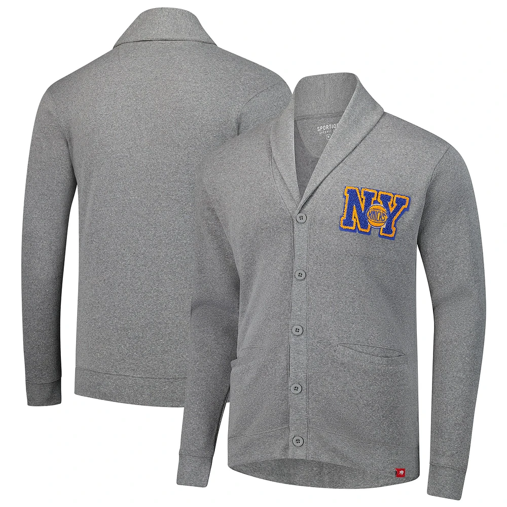 Pull cardigan unisexe Sportiqe Heather Grey New York Knicks Henshaw à boutons complets