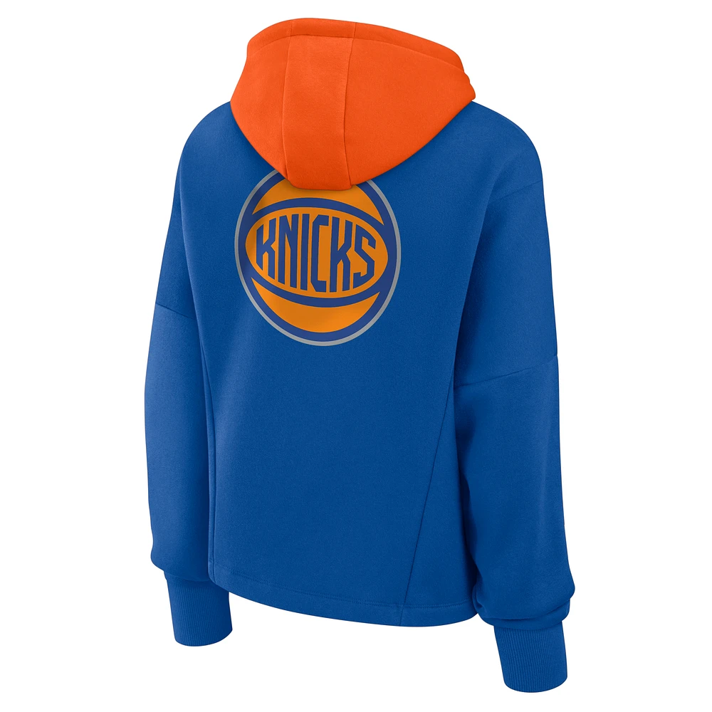 Women's Fanatics  Deep Royal New York Knicks Post Up Boxy Pullover Hoodie