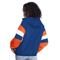 Veste à capuche surdimensionnée entièrement zippée G-III Sports by Carl Banks bleu/orange pour femme New York Knicks Game News