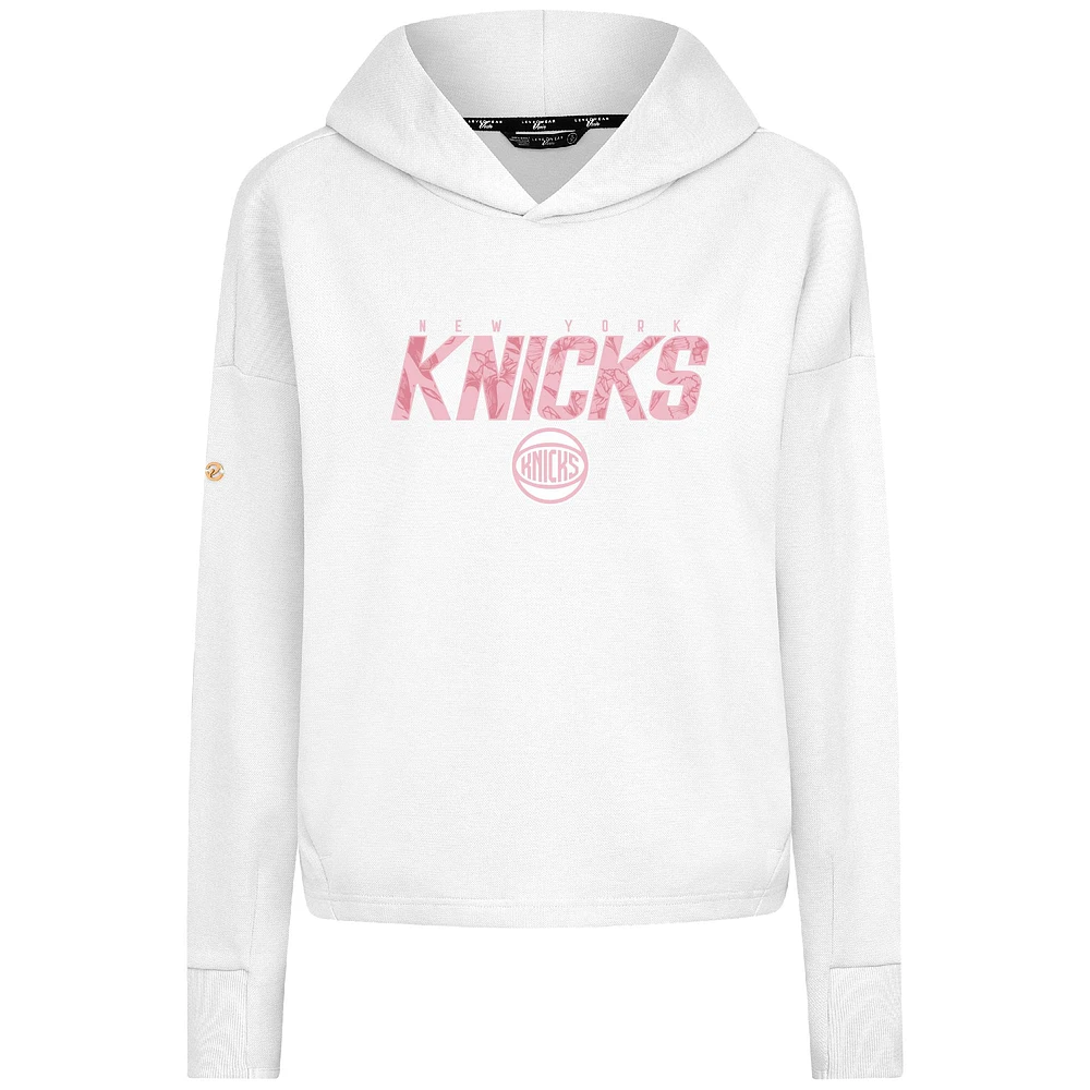 Women's Levelwear  White New York Knicks Mother's Day Sweet Floral Cropped Tri-Blend Pullover Hoodie