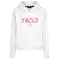 Women's Levelwear  White New York Knicks Mother's Day Sweet Floral Cropped Tri-Blend Pullover Hoodie
