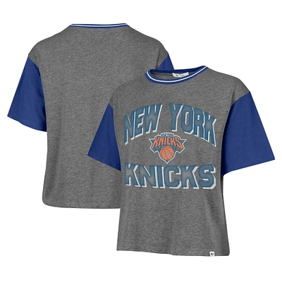 Women's '47  Gray New York Knicks Rise Clubhouse Ziggy Color Block T-Shirt