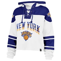 Women's '47 White New York Knicks 2024/25 City Edition Superior Cropped Lace-Up Pullover Hoodie