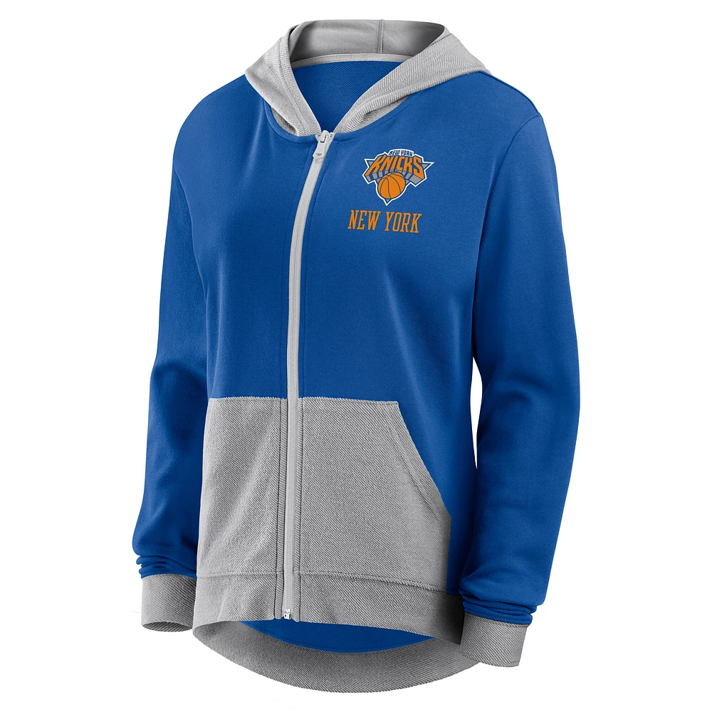 Women's Blue New York Knicks Hit It French Terry Full-Zip Hoodie