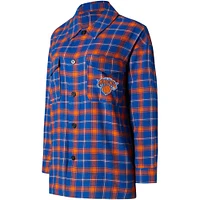 Women's College Concepts Blue/Orange New York Knicks Boyfriend Button-Up Nightshirt