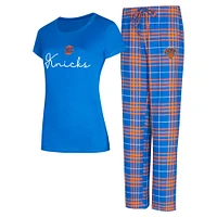 Ensemble de nuit pour femme avec t-shirt et pantalon en flanelle Concepts Sport bleu/orange New York Knicks Vector