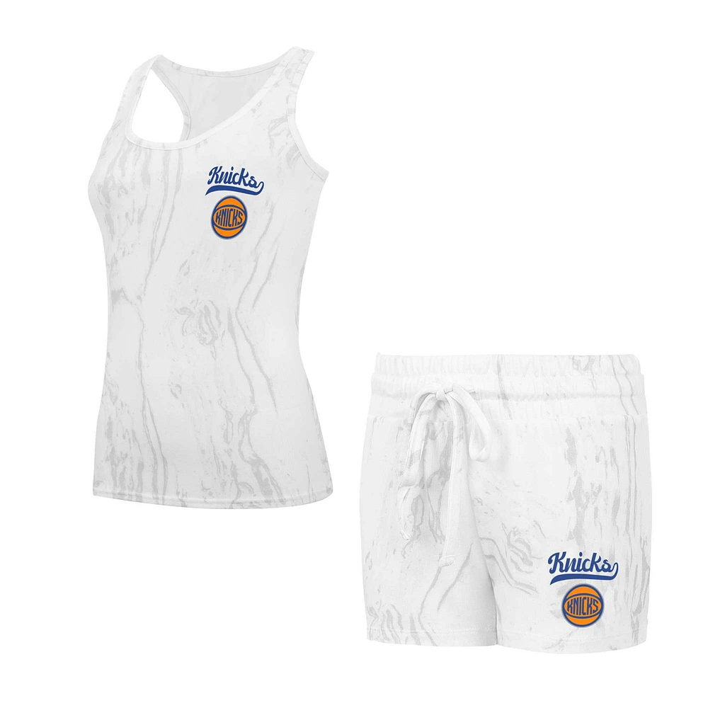 Women's Concepts Sport White New York Knicks Quartz Tank Top & Shorts Set