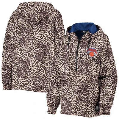 Women's DKNY Sport Leopard New York Knicks Gabriella Windbreaker Half-Zip Hoodie