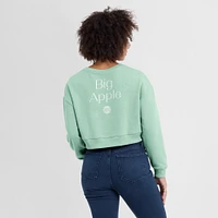 Women's Fanatics Mint New York Knicks Studio Tri-Blend Cropped Pullover Sweatshirt