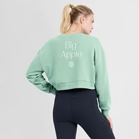 Women's Fanatics Mint New York Knicks Studio Tri-Blend Cropped Pullover Sweatshirt