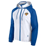 Veste à capuche entièrement zippée Fanatics New York Knicks Anorak Raglan blanc/bleu pour femme