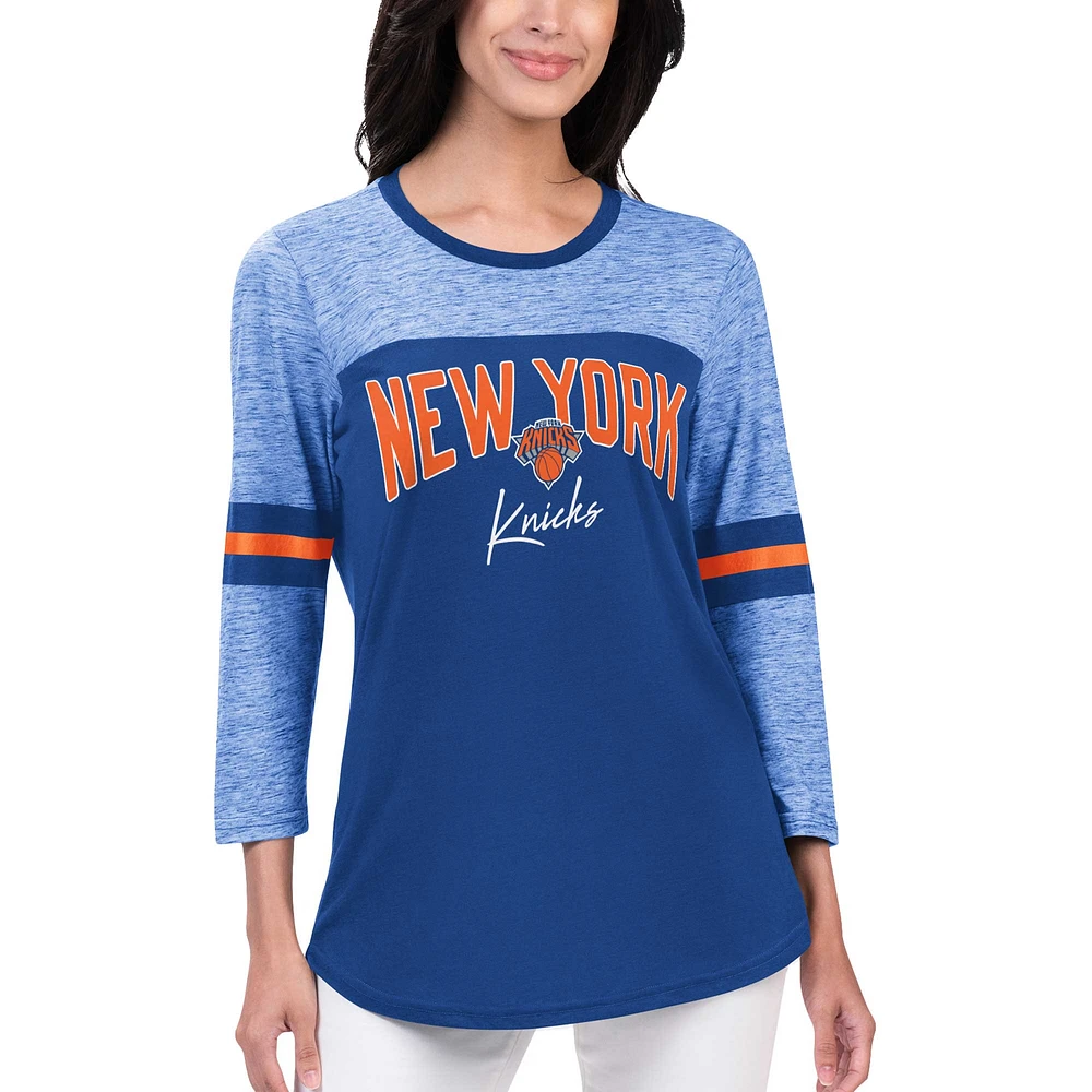 Women's G-III 4Her by Carl Banks Blue New York Knicks Play the Game 3/4-Sleeve T-Shirt