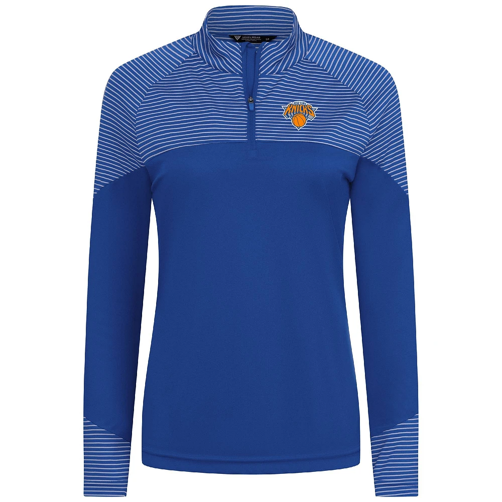 Women's Levelwear Royal New York Knicks Classic Stripes Quarter-Zip Top