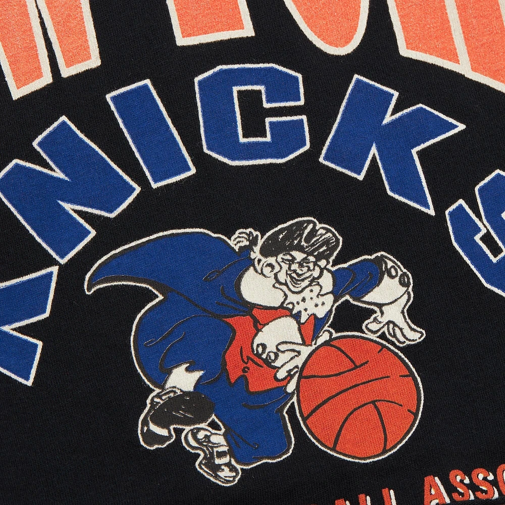 T-shirt court à manches longues clouté Hardwood Classics de Mitchell & Ness pour femme, noir, des New York Knicks