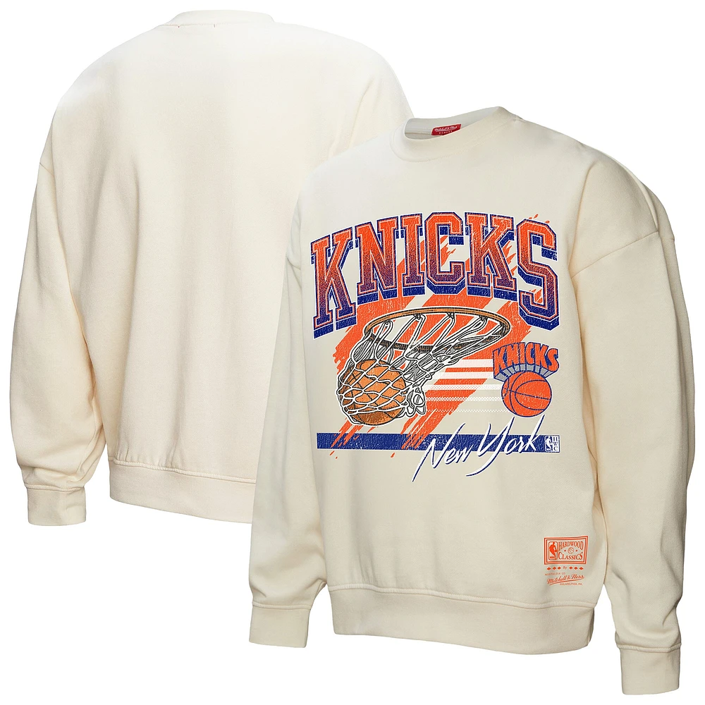 Women's Mitchell & Ness Cream New York Knicks Brush Bucket Pullover Sweatshirt