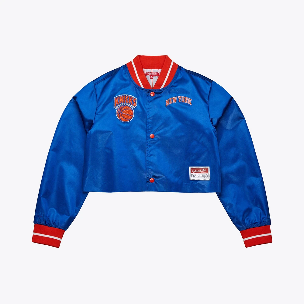 Women's Mitchell & Ness x DANNIJO Blue New York Knicks Cropped Satin Full-Snap Jacket