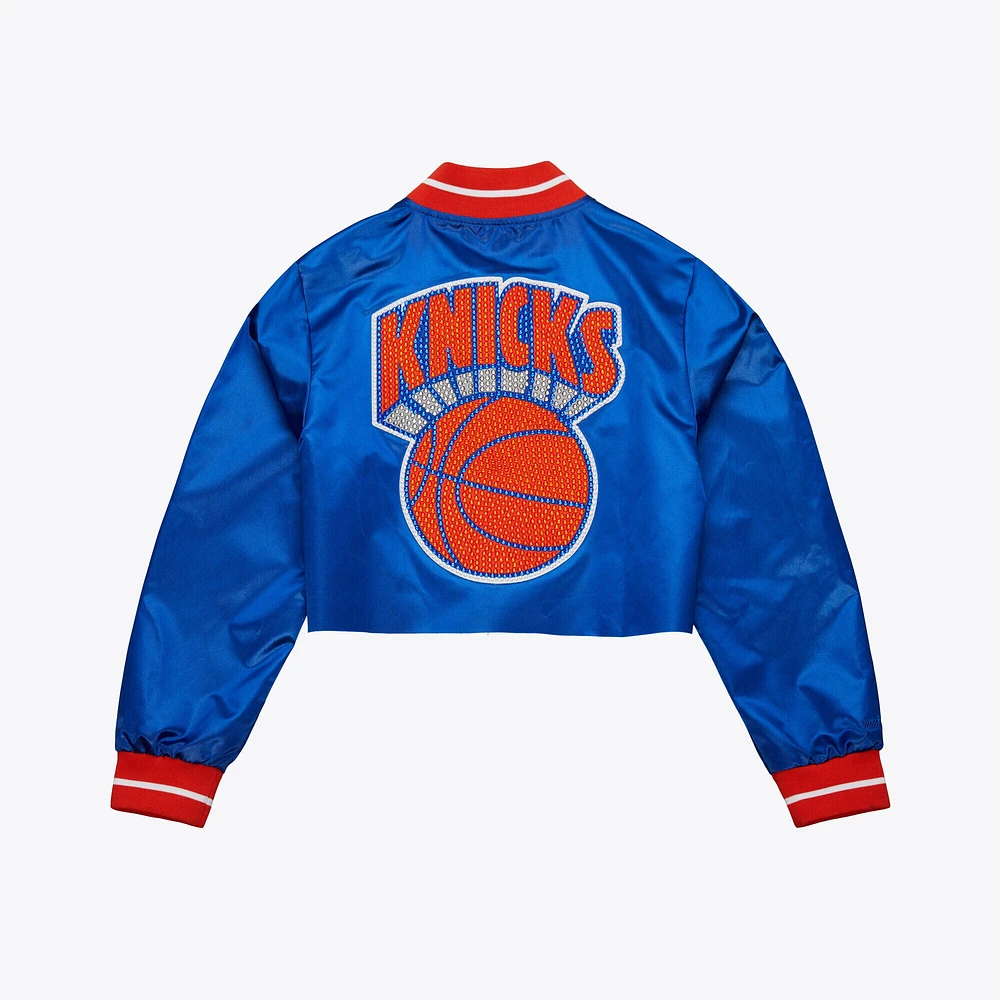 Women's Mitchell & Ness x DANNIJO Blue New York Knicks Cropped Satin Full-Snap Jacket