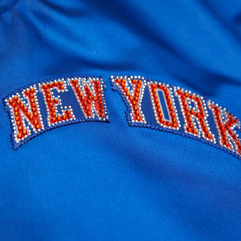 Women's Mitchell & Ness x DANNIJO Blue New York Knicks Cropped Satin Full-Snap Jacket