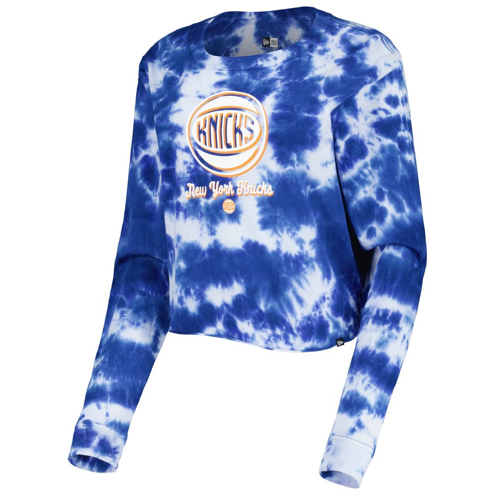 Women's New Era Blue York Knicks Tie Dye Cropped Long Sleeve T-Shirt