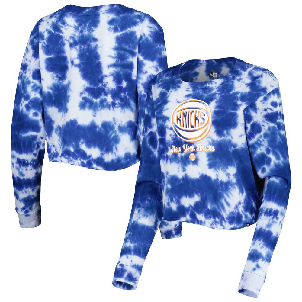 Women's New Era Blue York Knicks Tie Dye Cropped Long Sleeve T-Shirt