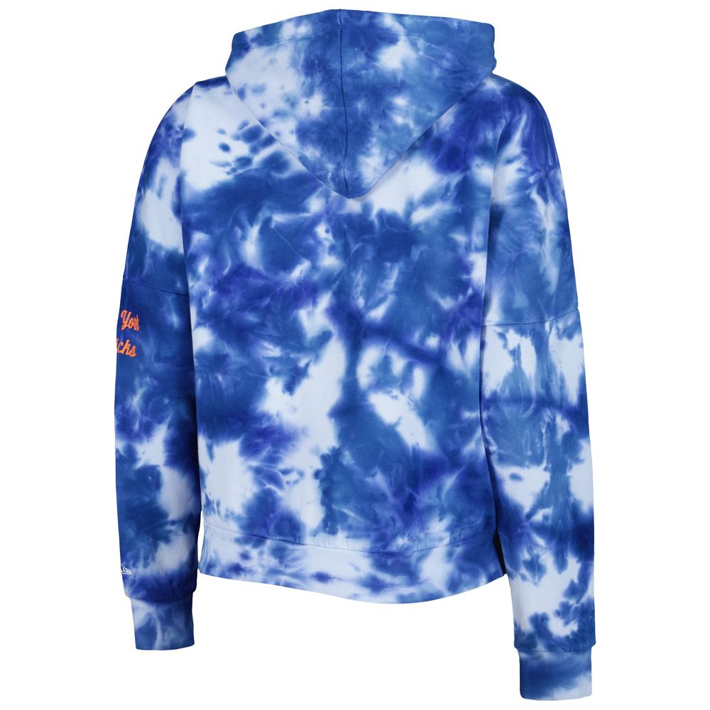 Women's New Era Royal York Knicks Brushed Cotton Tie-Dye Pullover Hoodie