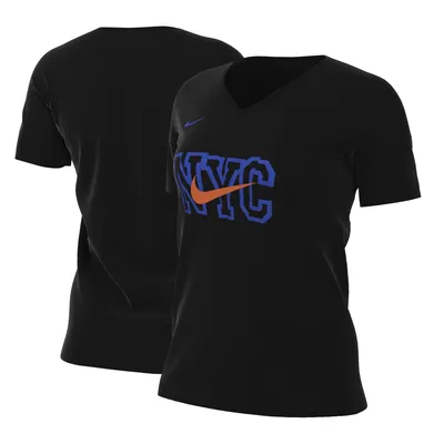 New York Knicks Nike Women's 2022/23 City Edition Essential V-Neck T-Shirt - Black