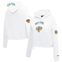Sweat à capuche court en chenille avec appliques pour femme Pro Standard New York Knicks City Edition 2024/25 blanc