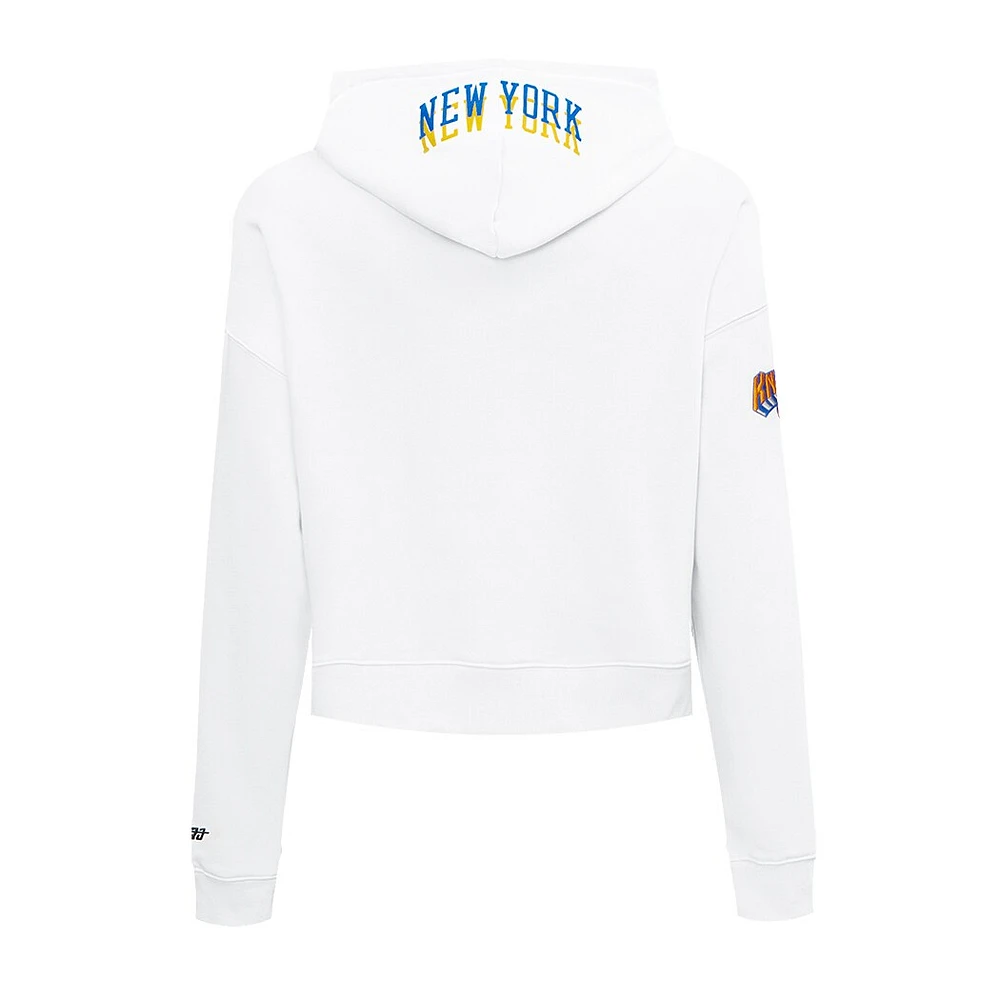 Sweat à capuche court en chenille avec appliques pour femme Pro Standard New York Knicks City Edition 2024/25 blanc