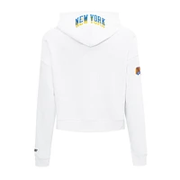 Sweat à capuche court en chenille avec appliques pour femme Pro Standard New York Knicks City Edition 2024/25 blanc