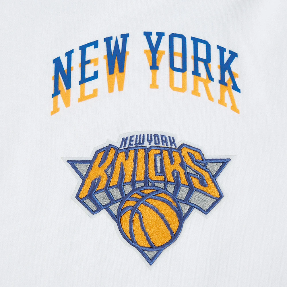 Sweat à capuche court en chenille avec appliques pour femme Pro Standard New York Knicks City Edition 2024/25 blanc