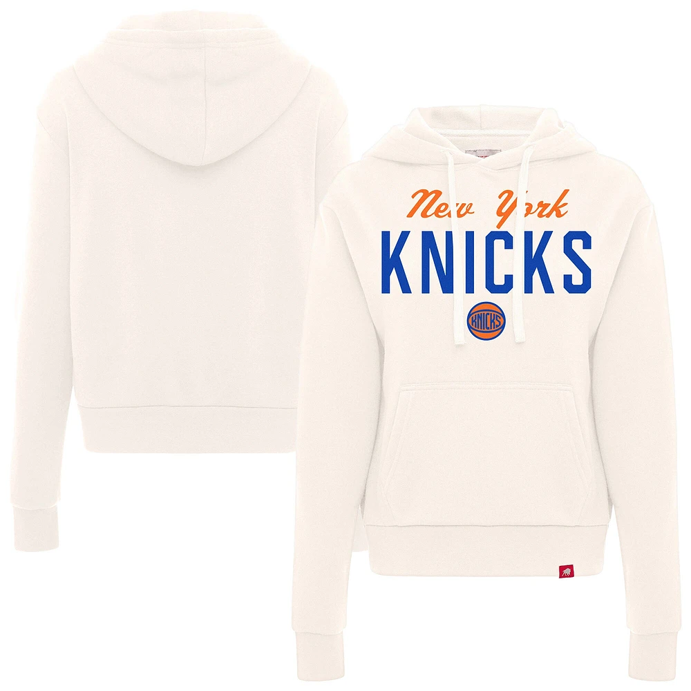 Women's Sportiqe  Cream New York Knicks Ava Boxy Tri-Blend Pullover Hoodie