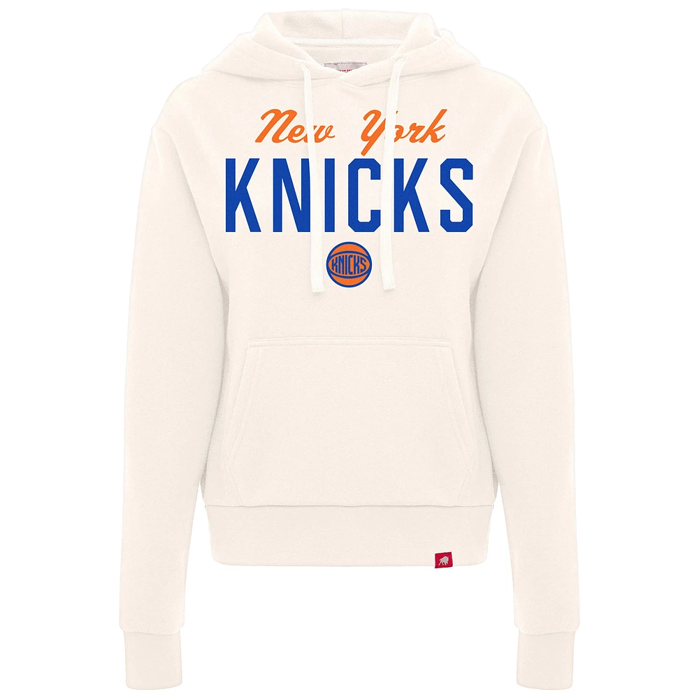 Women's Sportiqe  Cream New York Knicks Ava Boxy Tri-Blend Pullover Hoodie