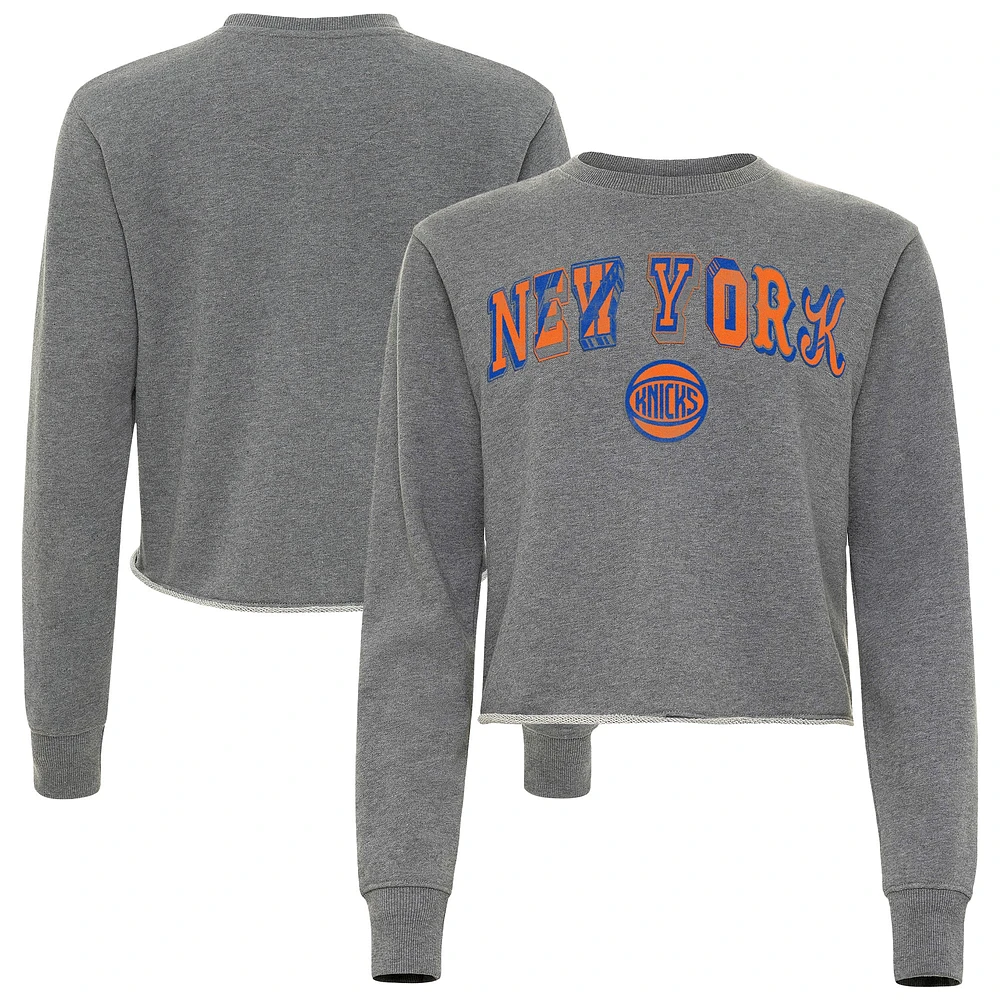 Women's Sportiqe  Heather Gray New York Knicks Varsity Collection Kacey Cropped Pullover Sweatshirt