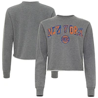 Women's Sportiqe  Heather Gray New York Knicks Varsity Collection Kacey Cropped Pullover Sweatshirt