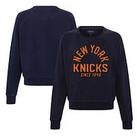 Women's Sportiqe Navy New York Knicks Ashlyn Super Soft Raglan Pullover Sweatshirt