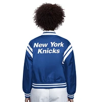 Women's Starter Blue/White New York Knicks Full Count Satin Full-Snap Varsity Jacket