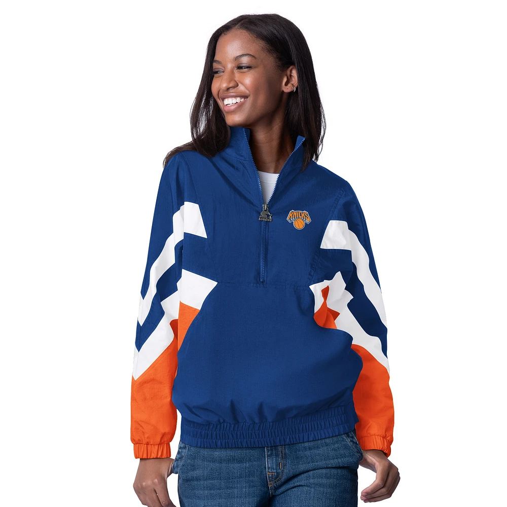 Women's Starter Blue New York Knicks Renegade Oxford Half-Zip Jacket