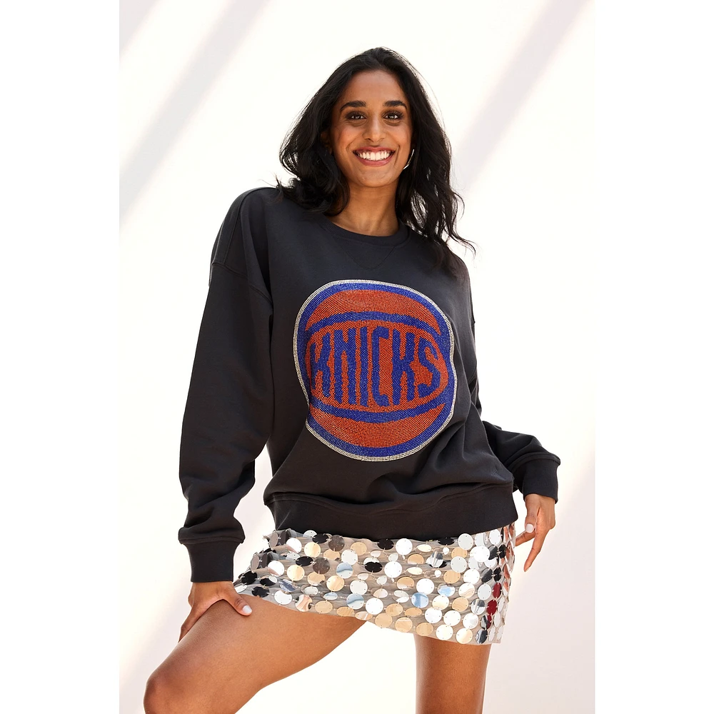 Sweat-shirt à capuche noir avec logo en pierres précieuses des New York Knicks pour femme Terez