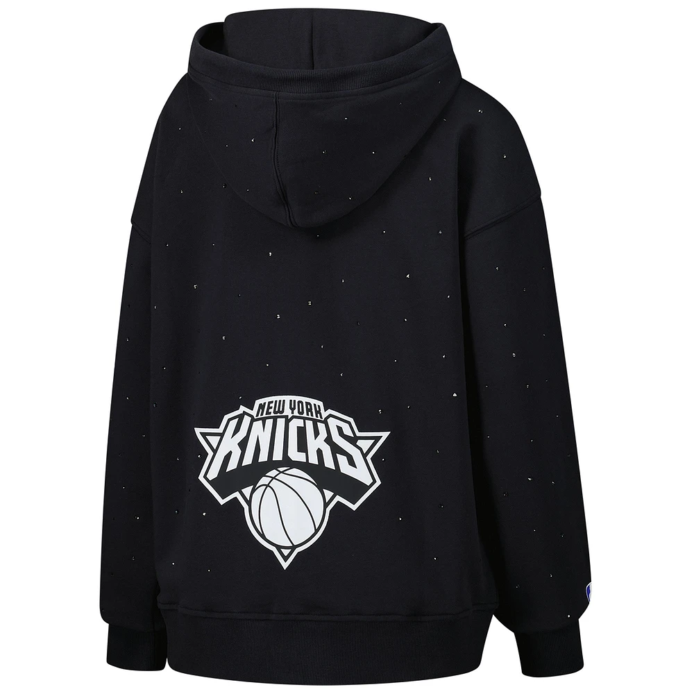 Women's Terez Black New York Knicks Oversized Allover Gemstone Full-Zip Hoodie