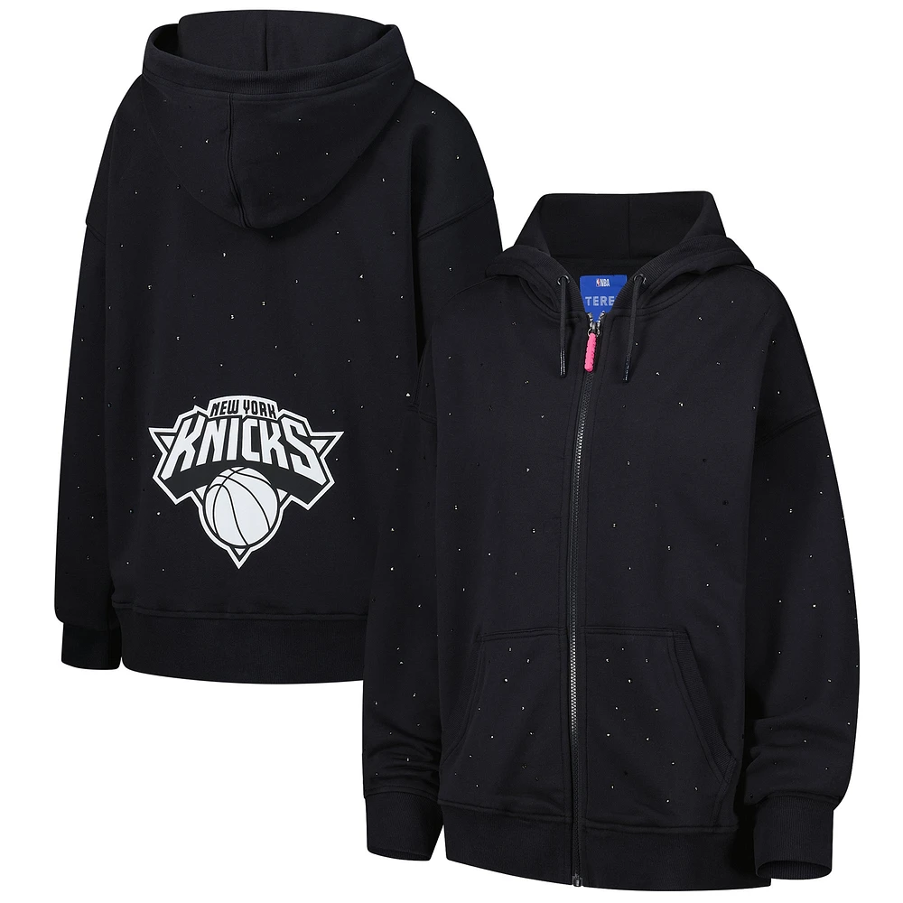 Sweat à capuche zippé surdimensionné pierres précieuses pour femme Terez Black New York Knicks